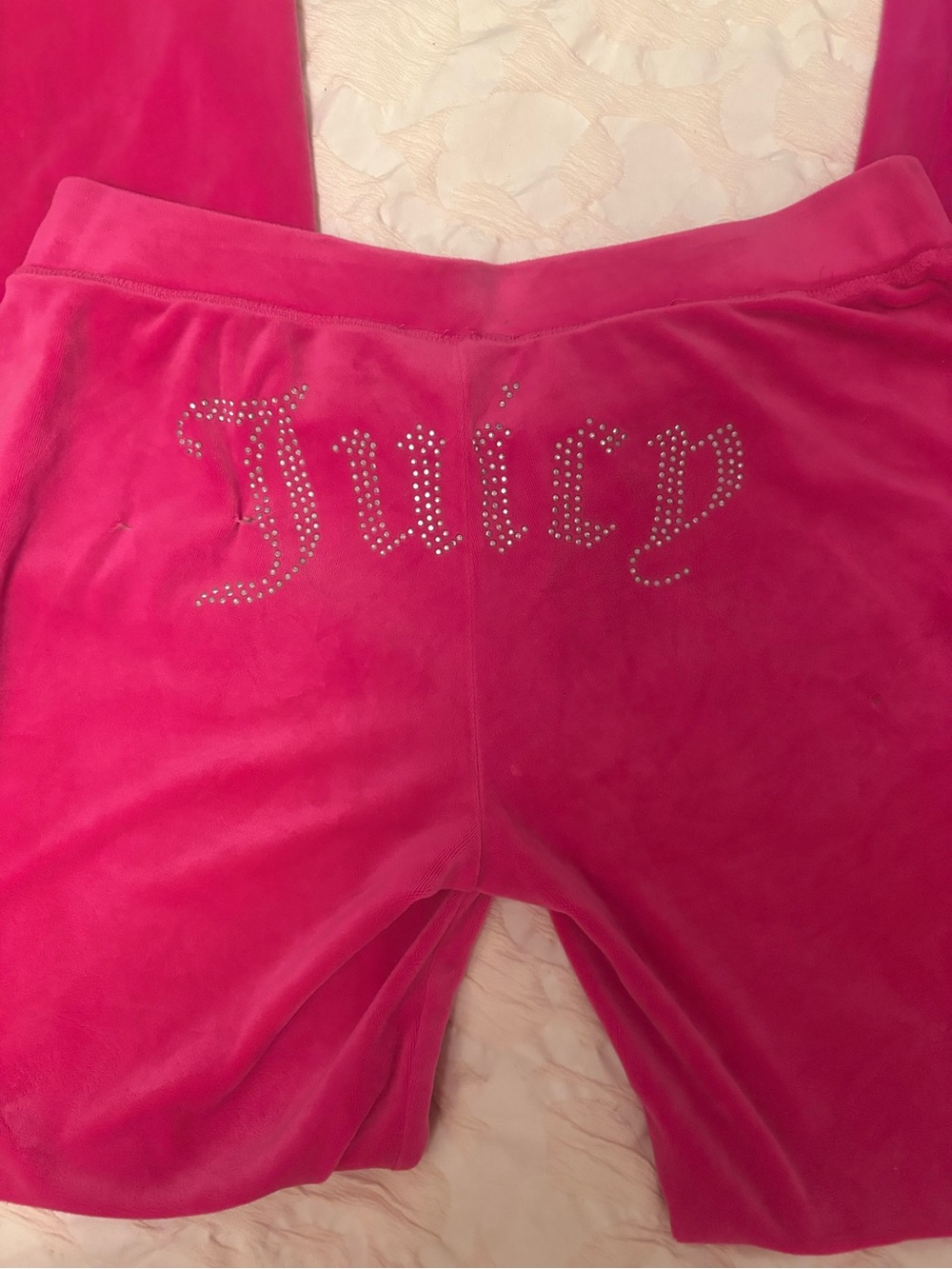 Juicy Couture Women’s' Hot Pink Velour Track Pants with Rhinestone Logo